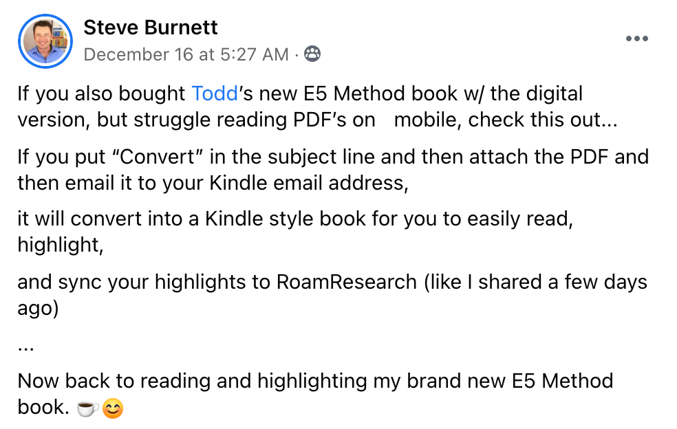 Reading Todd Brown's E5 Method Book On Kindle